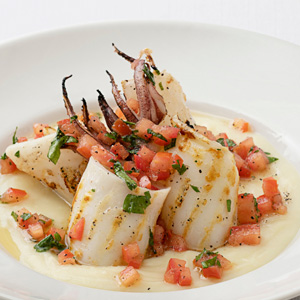 Grilled squid with potato cream
