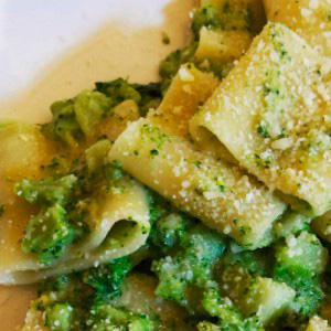 Paccheri with broccoli, guanciale, and pecorino