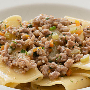Paccheri with sausage and thyme