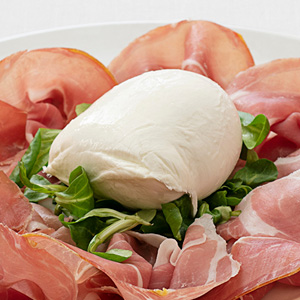 Cured ham with buffalo mozzarella